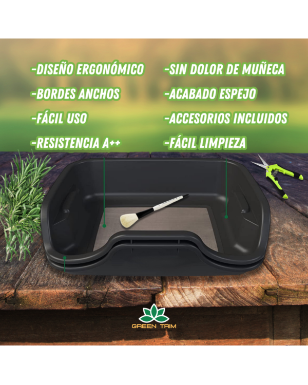 Con Green Trim tu cosecha bien hecha- Bandeja de manicurado con filtro y accesorios